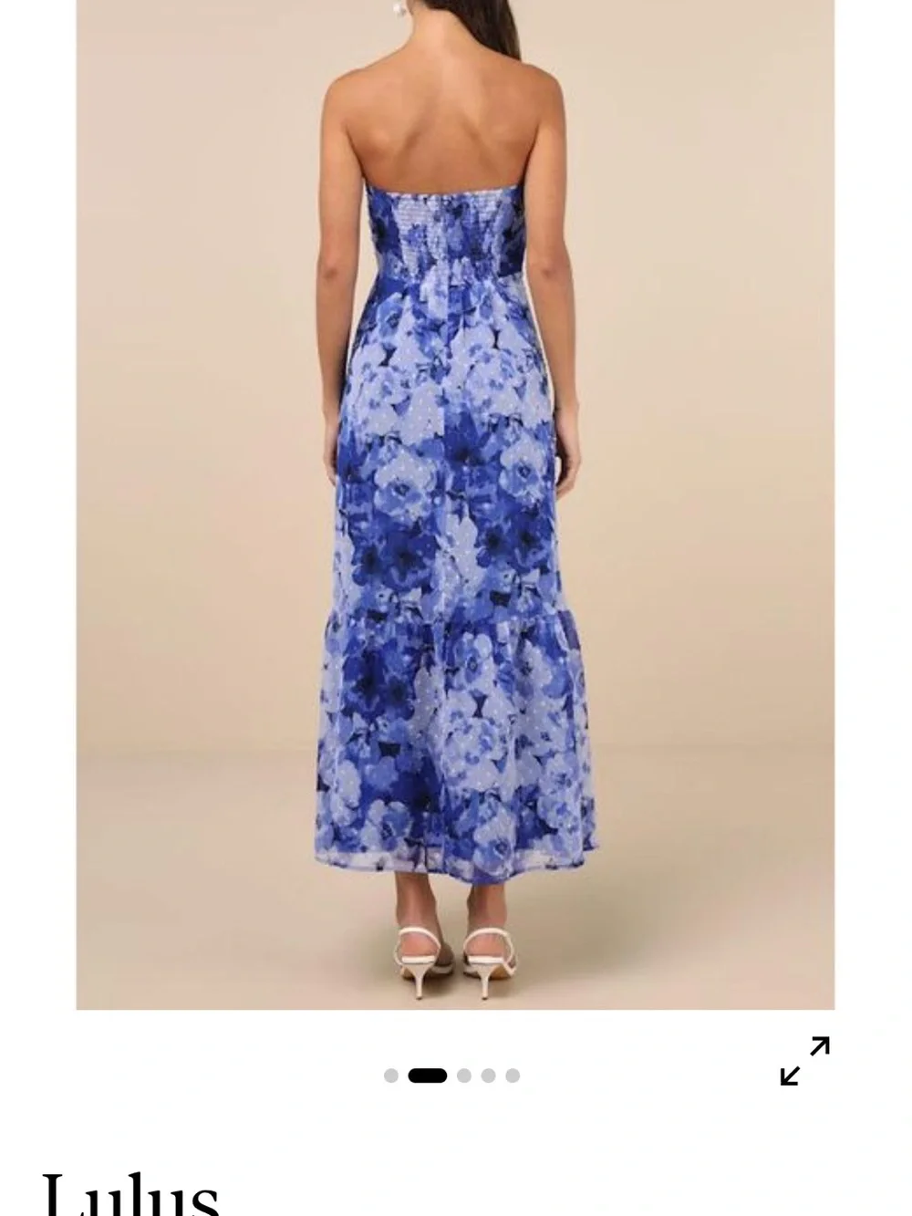 Strapless Blue Floral Maxi Dress with Side Slit